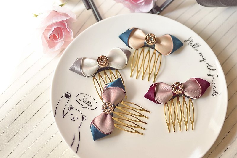 Double color bow knot hair fork / hair plug / hair comb - Hair Accessories - Other Metals Multicolor
