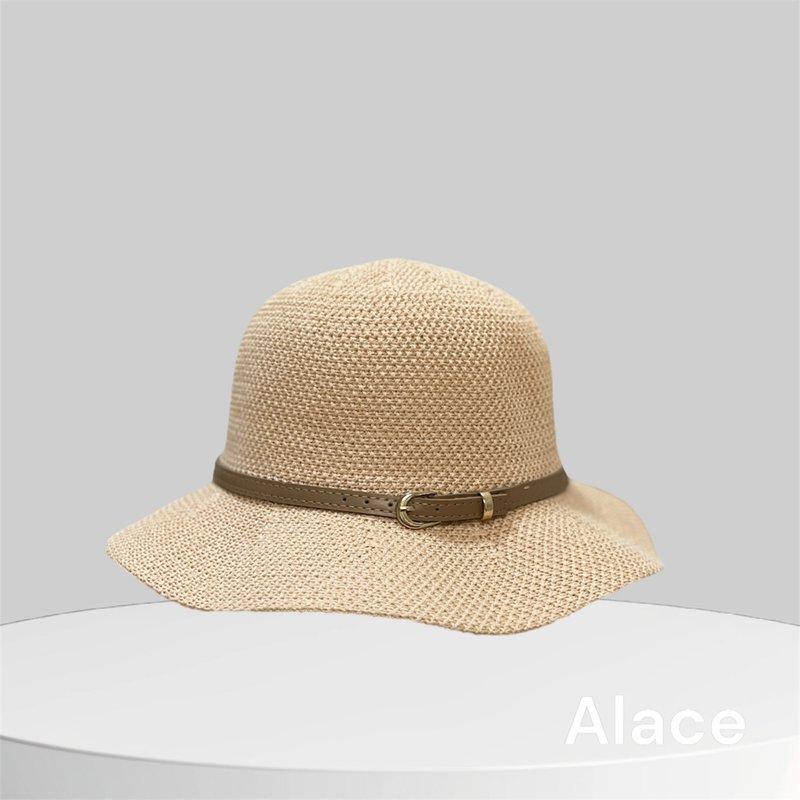 Wavy Belt Hat – Beige - หมวก - ผ้าฝ้าย/ผ้าลินิน 