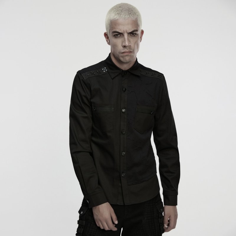 賽博龐克X能力學徒層次襯衫 - 男襯衫/休閒襯衫 - 其他材質 黑色