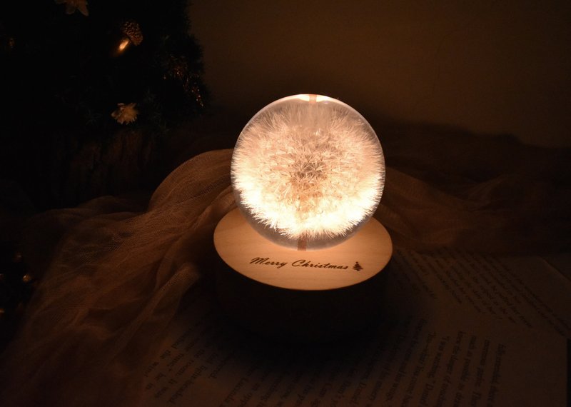 Dandelion crystal ball night light diffuser flower night light dry flower Christmas gift exchange gift - โคมไฟ - พืช/ดอกไม้ ขาว