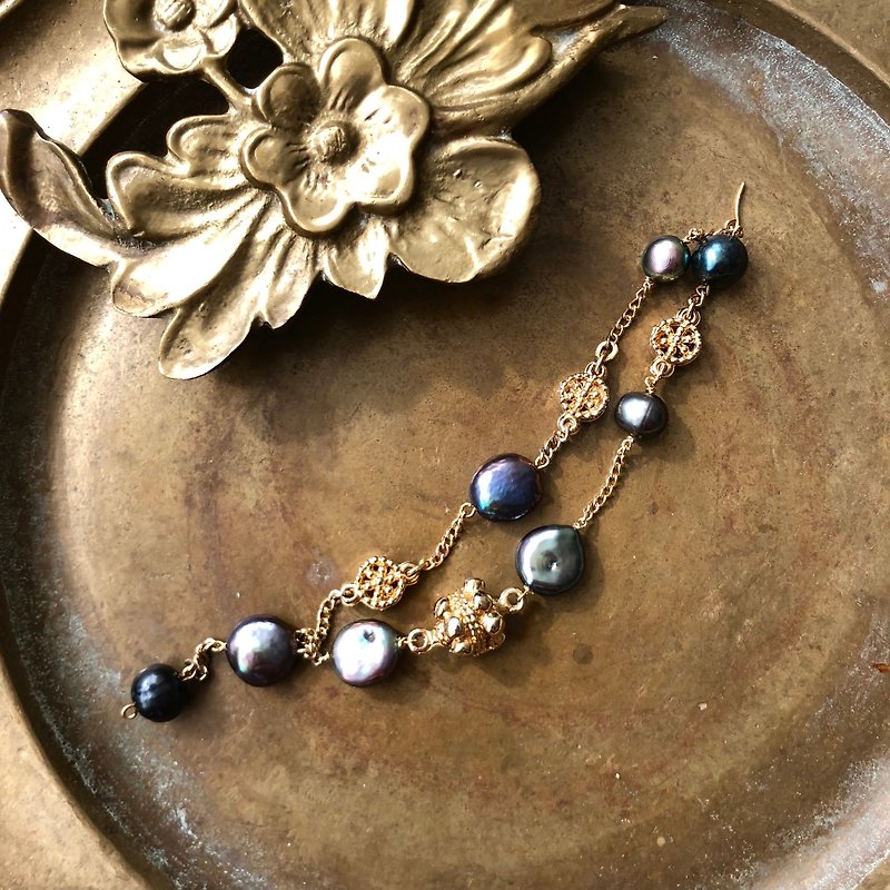 Antique Gold Black Pearl Bracelet - Bracelets - Pearl 