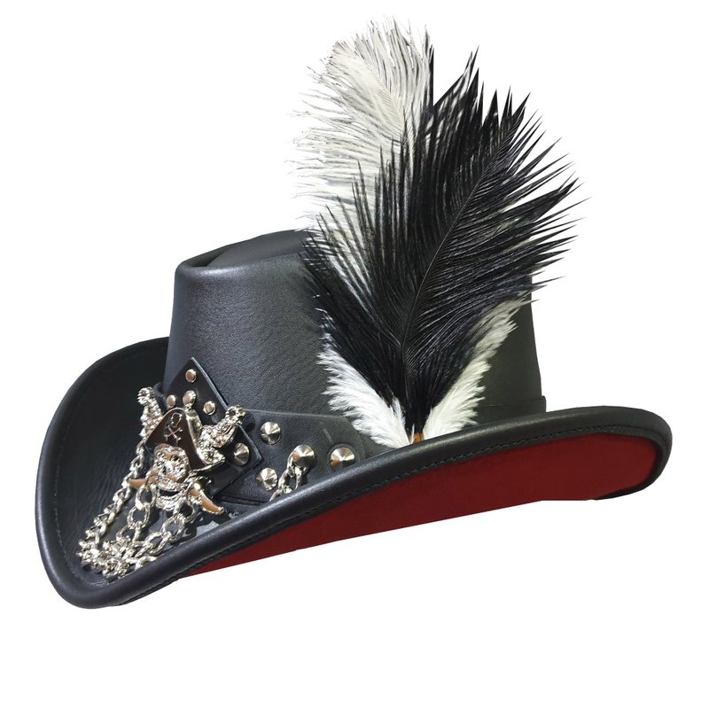 Pirate Black Leather Hat - 帽子 - 真皮 黑色