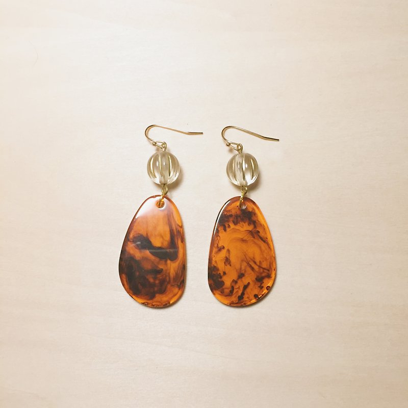 Vintage transparent pumpkin ink amber earrings