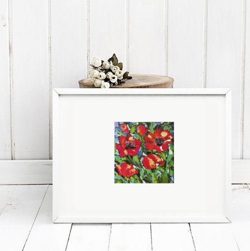 ポピーの花油絵インパストオリジナルアート赤い花印象派アート ポピーの花油絵インパストオリジナルアート赤い花印象派アート