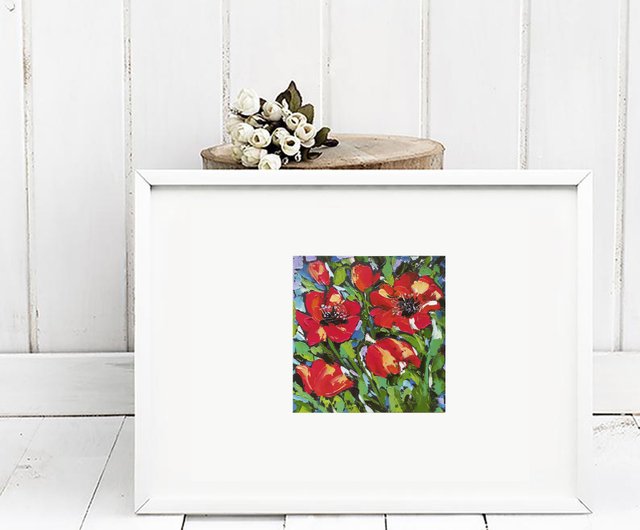 【原画】印象派風 ポピーの花 絵画 額縁付き アート インテリア 原画】印象派風 ポピーの花 絵画 額縁付き アート インテリア