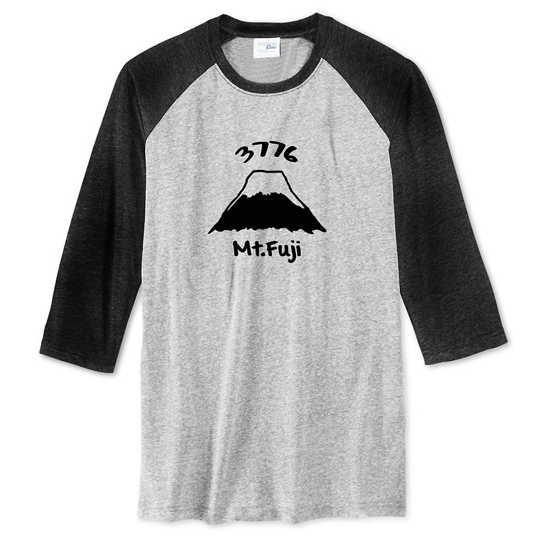 Mt Fuji 3776 3/4 sleeve gray/black t shirt - Men's T-Shirts & Tops - Cotton & Hemp Gray