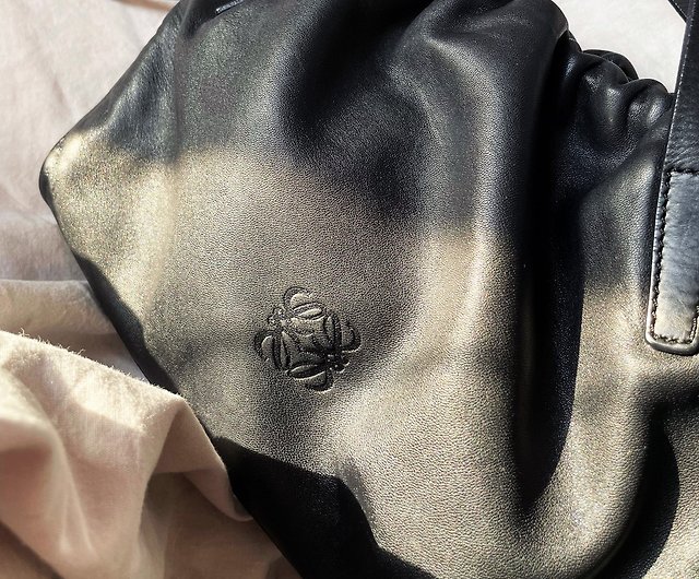 LOEWE Nappa Aire Handbag Leather Metallic Black Women Bag Genuine Leather