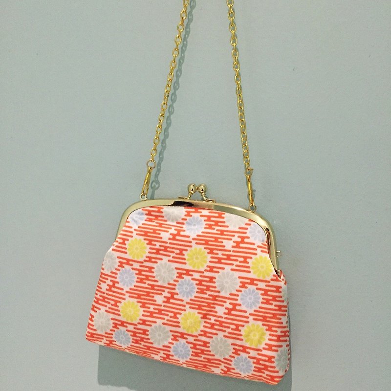 Original Print Japanese traditional pattern kiss lock petit party bag NAMINIIKU - Toiletry Bags & Pouches - Polyester Orange