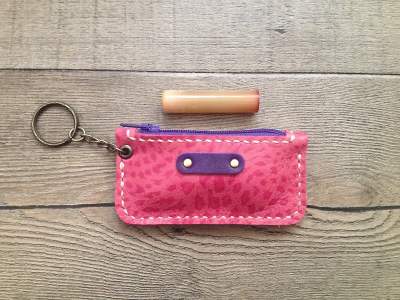 POPO│ pink leopard │ │ leather Pouch - Keychains - Genuine Leather Pink