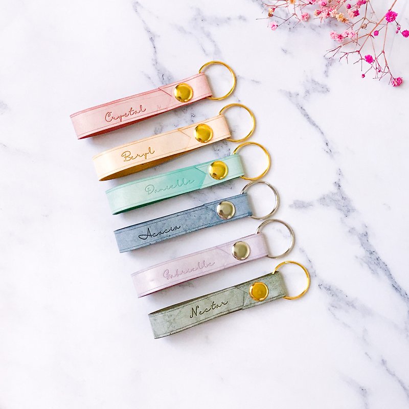 Colorful double-sided lettering leather key ring (6 colors) - ที่ห้อยกุญแจ - หนังแท้ หลากหลายสี