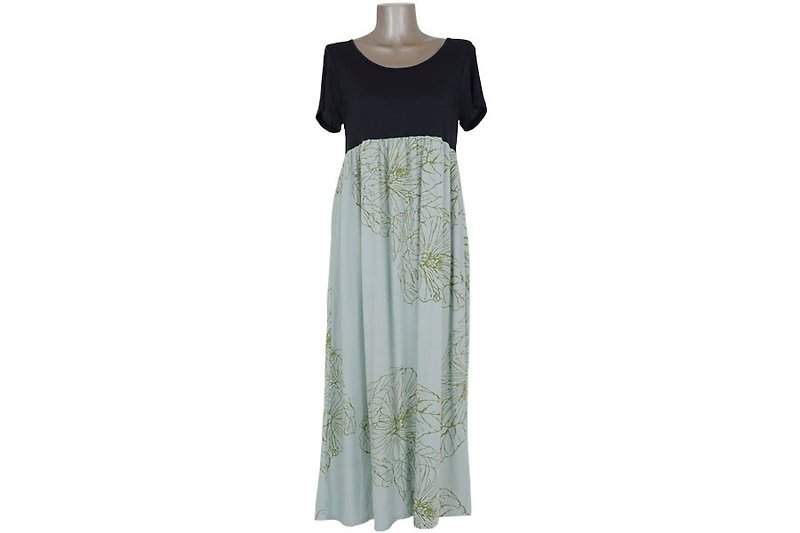Hibiscus print dress <Light green> - ชุดเดรส - วัสดุอื่นๆ สีเขียว