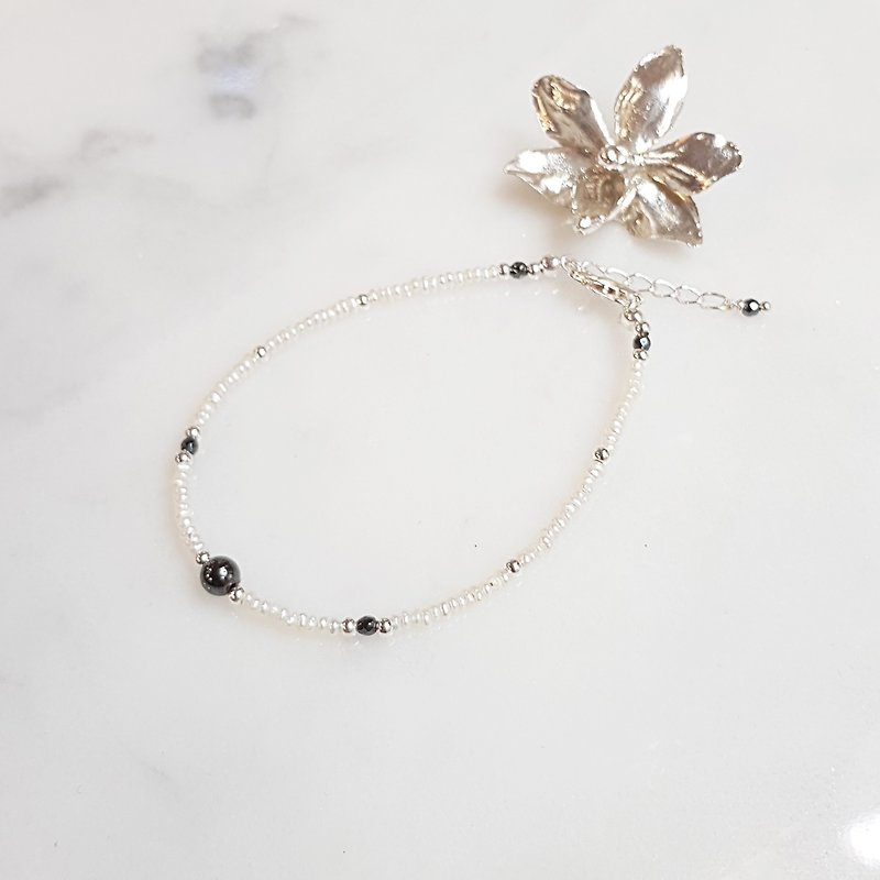 Small pearl natural pearls ~ / hematite / black gall Stone sterling silver bracelets - สร้อยข้อมือ - เครื่องเพชรพลอย สีดำ