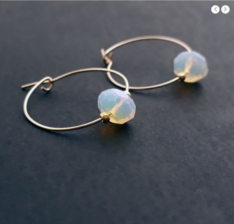 14KGF Opal Flat Bead Hoop Earrings - Earrings & Clip-ons - Semi-Precious Stones White