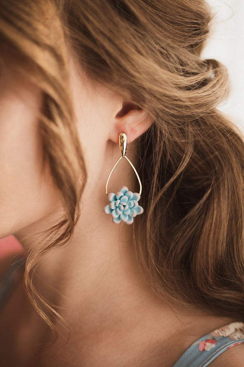 Blue succulent earrings, plant dangle earrings, nature earrings