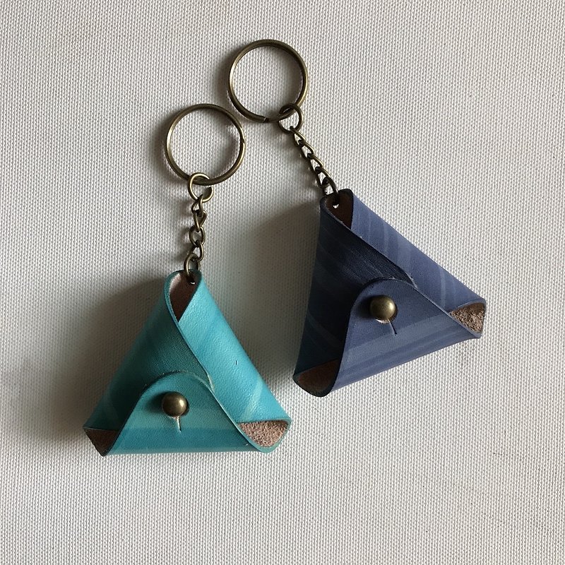 2 into the group _ triangle coin purse _ Lyon blue + lavender purple - Keychains - Genuine Leather Multicolor