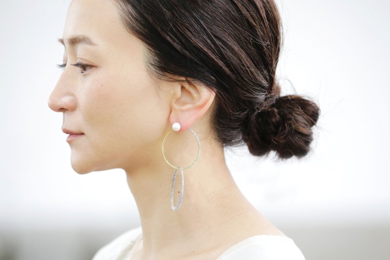 波紋  片耳 フープ ピアス 2連イヤリング変更可  ウール ハンドメイド アクセサリー プレゼント パーティーにも - 耳環/耳夾/耳骨夾 - 羊毛 粉紅色