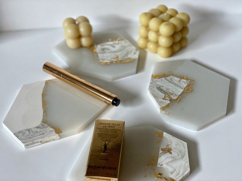 Grey cement coaster with resin. Marble effect, kitchen decoration 大理石 盤 結婚禮物 杯墊 - 杯墊 - 水泥 灰色