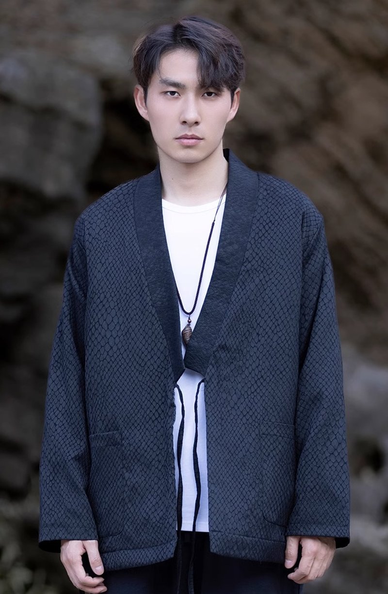 中式復古 寬鬆漢服民族風外套 - 男夾克/外套 - 其他材質 黑色