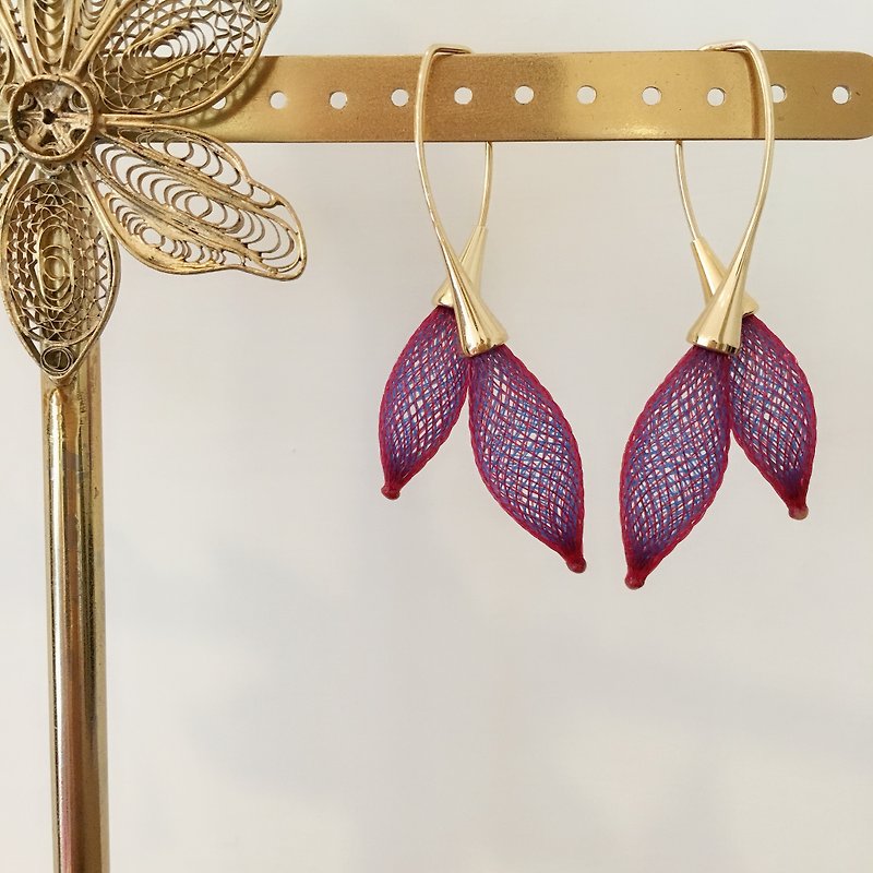 Order-French handmade nylon double bud earrings_purple - ต่างหู - เส้นใยสังเคราะห์ สีม่วง