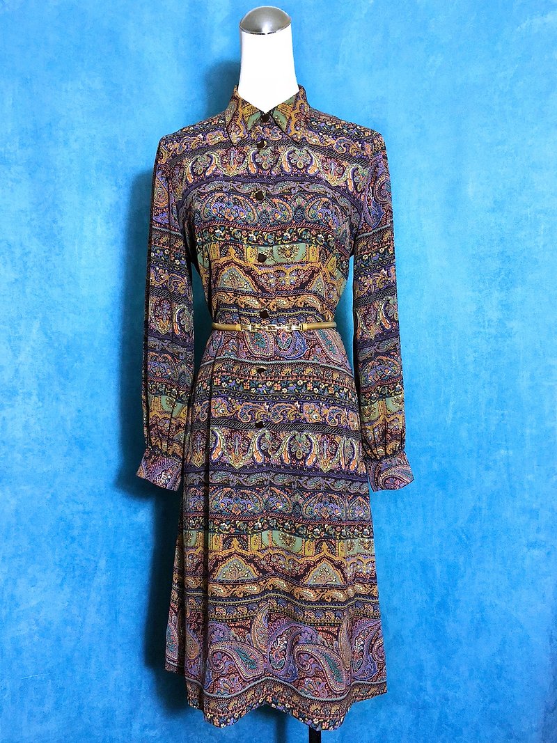 典雅圖騰長袖輕古董洋裝/ 國外帶回 獨一無二 - 連身裙 - 聚酯纖維 多色