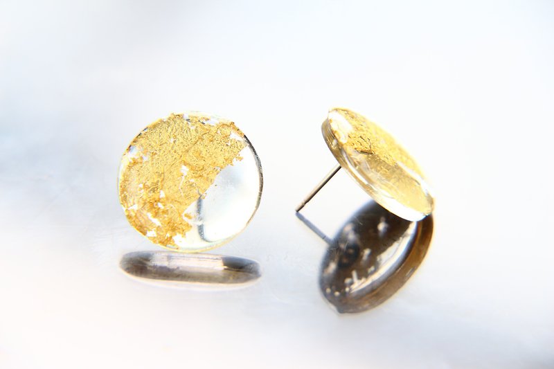 14kgf-Clear real gold simple pierced earrings - 耳環/耳夾 - 塑膠 金色