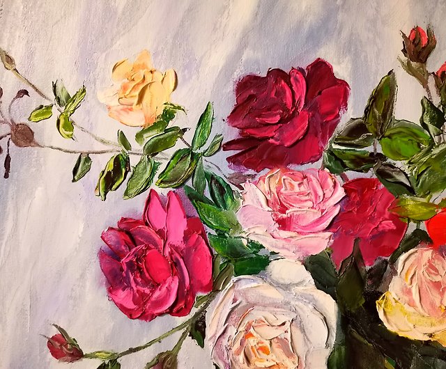 バラの花油絵キャンバスオリジナル大規模な静物画家スヴィナジェ 