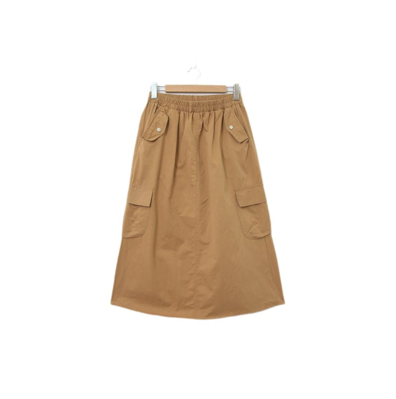 Back to Green-復古長裙 卡其工裝 多口袋 M-02// vintage skirt - 裙子/長裙 - 棉．麻 