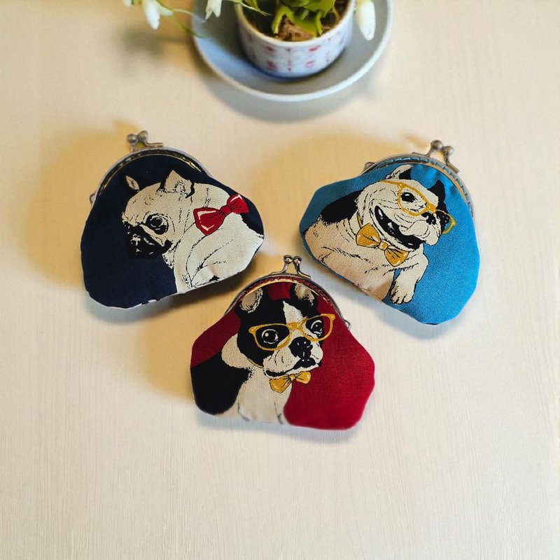 BagelMom 鬥牛犬手作零錢包-紅、黑、藍三色零錢布包 - 零錢包/小錢包 - 棉．麻 