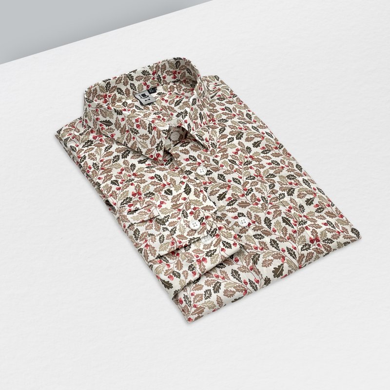 紅棕樹葉米白襯衫 - 男襯衫/休閒襯衫 - 棉．麻 多色