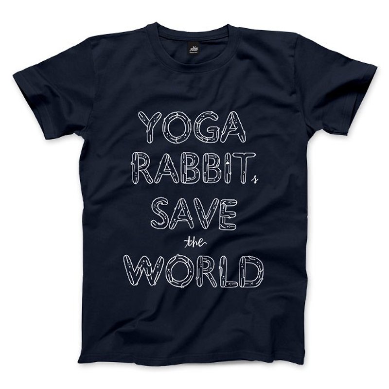YOGA RABBITS SAVE the WORLD-Navy-Unisex T-shirt - เสื้อยืดผู้ชาย - ผ้าฝ้าย/ผ้าลินิน 
