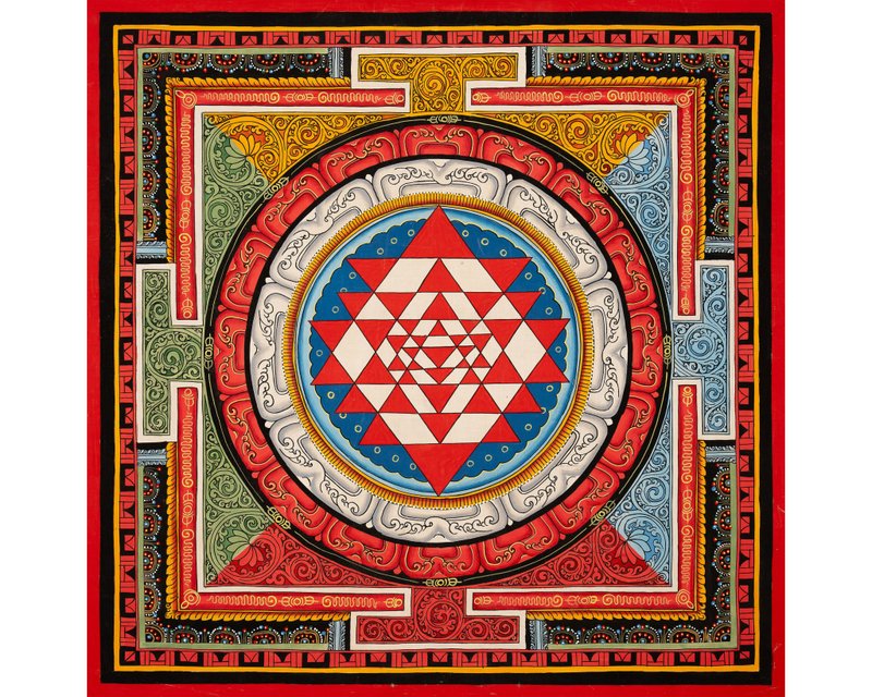 三摩耶曼陀羅唐卡 — 豐盛與宇宙能量的神聖幾何 - 壁貼/牆壁裝飾 - 其他金屬 多色