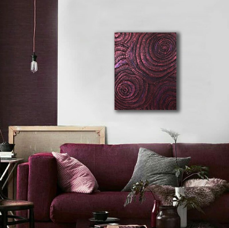 Abstract original painting from the artist, black and burgundy roses, flowers - 壁貼/牆壁裝飾 - 壓克力 紫色