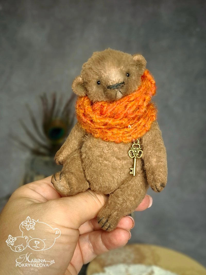 Miniature teddy bear gift Christmas gift idea Handmade teddy bear - 玩偶/公仔 - 其他材質 咖啡色