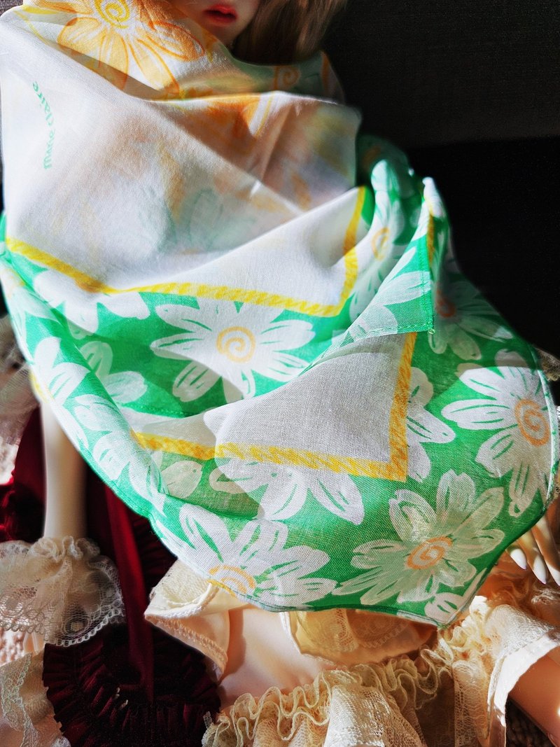 MARIE CLAIRE PARIS Vintage Handkerchief - ผ้าพันคอ - ผ้าฝ้าย/ผ้าลินิน สีเขียว