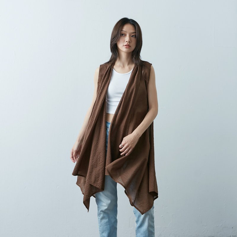 Lapel Vest Blouse - Bronze - เสื้อกั๊กผู้หญิง - ผ้าฝ้าย/ผ้าลินิน สีนำ้ตาล