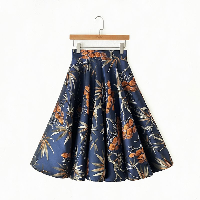 Customized series-printed high-waisted round skirt - กระโปรง - ไฟเบอร์อื่นๆ สีน้ำเงิน