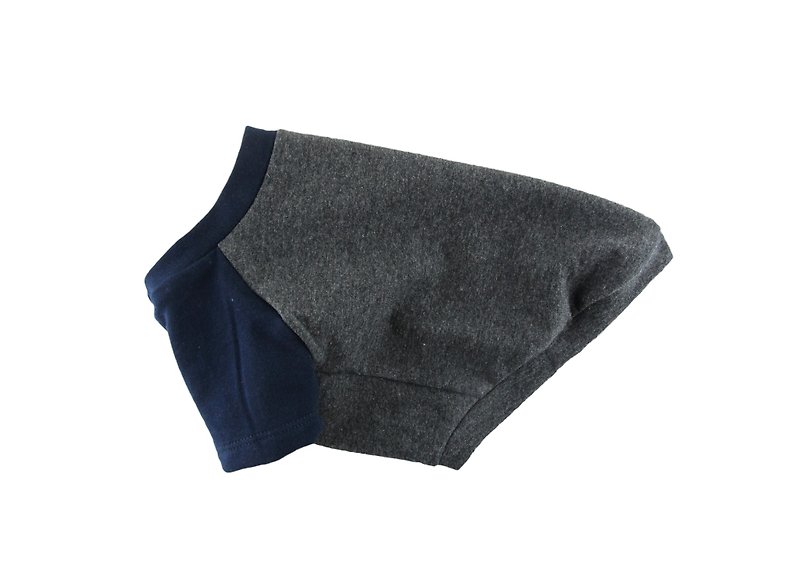 Dark Charcoal Navy Raglan Cotton French Terry Sweatshirt, Dog Apparel - 寵物衣服 - 其他材質 灰色