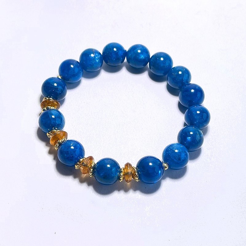 天然礦石 藍磷灰 10.5 mm 澄碧璽 925純銀 手鍊 - 手鍊/手環 - 寶石 藍色