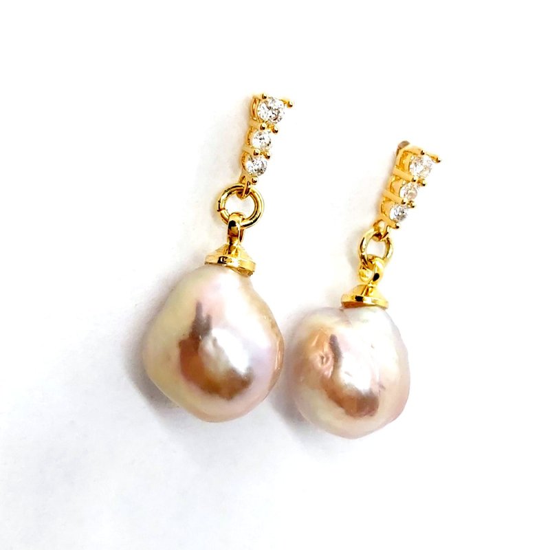 Straight Diamond Colorful Freshwater Edison Baroque Pearl Sterling Silver Earrings - ต่างหู - ไข่มุก 