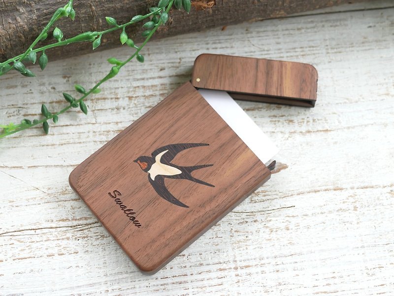 Wooden business card holder swallow walnut - ที่เก็บนามบัตร - ไม้ สีนำ้ตาล