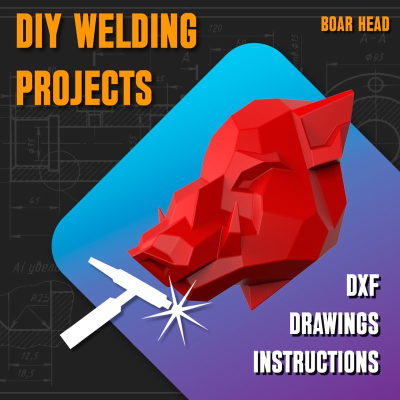 Welding Project Plans Drawings Boar Head (DXF, PDF) - 圖文模板設計 - 其他材質 