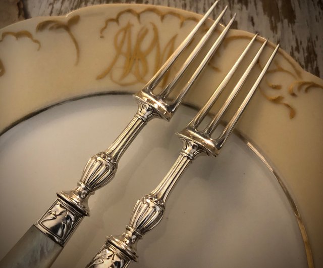 アンティークシルバー＆マザーパールフォークセット 白蝶貝