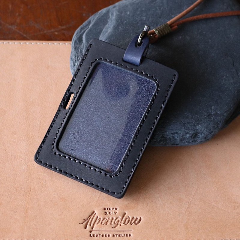 [Integrated into the new product page] Black and blue color contrast|vegetable tanned leather straight and horizontal dual-use identification card set 2.0|GOG - ที่ใส่บัตรคล้องคอ - หนังแท้ สีน้ำเงิน