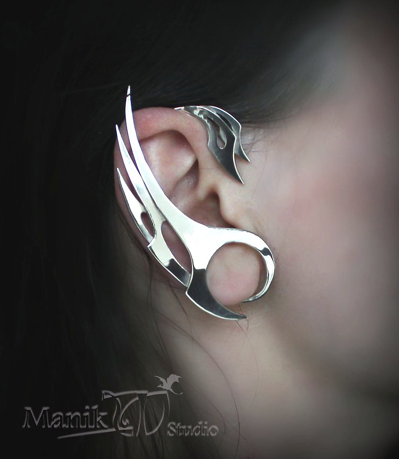 Ear Cuff Steel wings | Handmade Jewelry | Bird earrings | dragon wings