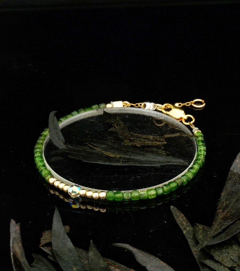 1/20 14K Gold Filled Diopside Bracelet with Japan Memory Wire - สร้อยข้อมือ - เครื่องเพชรพลอย 
