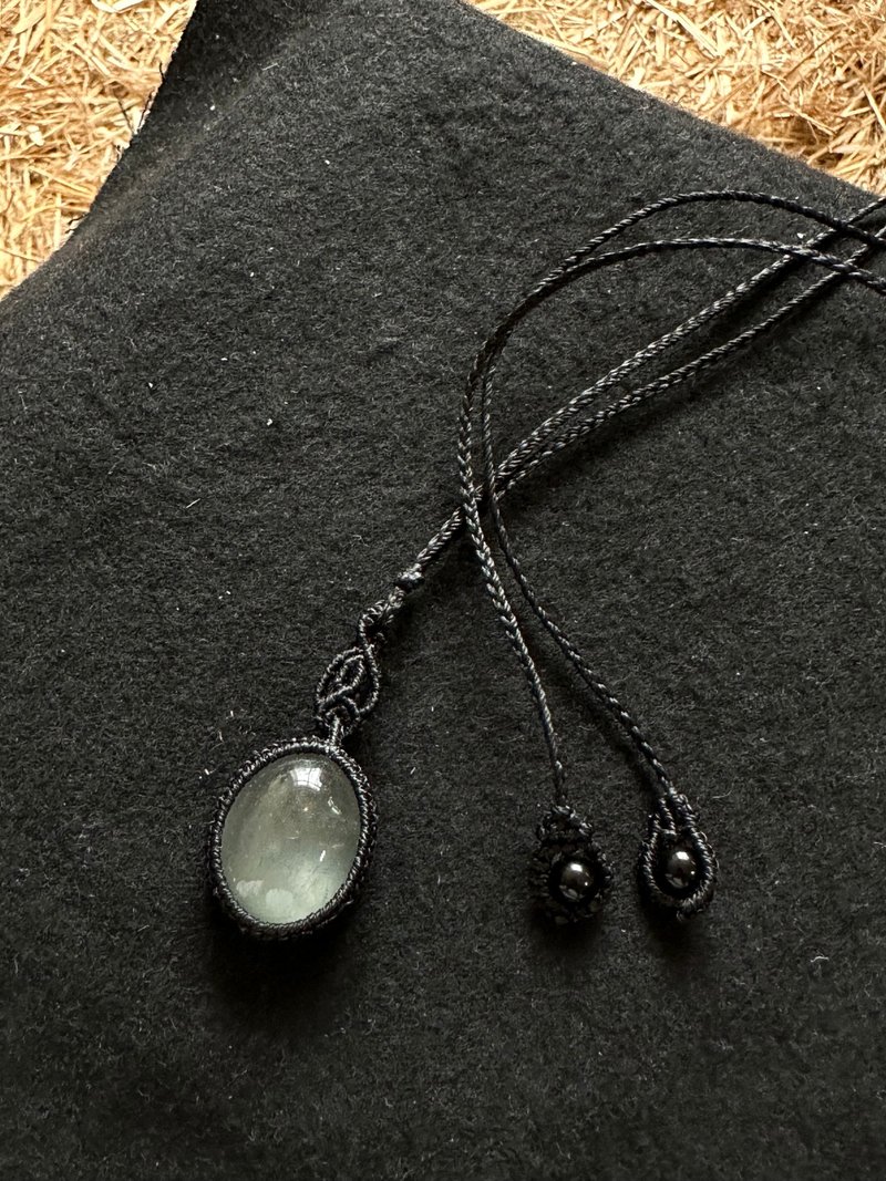 緬甸灰兔毛長繩編織項鍊 - 項鍊 - 水晶 黑色