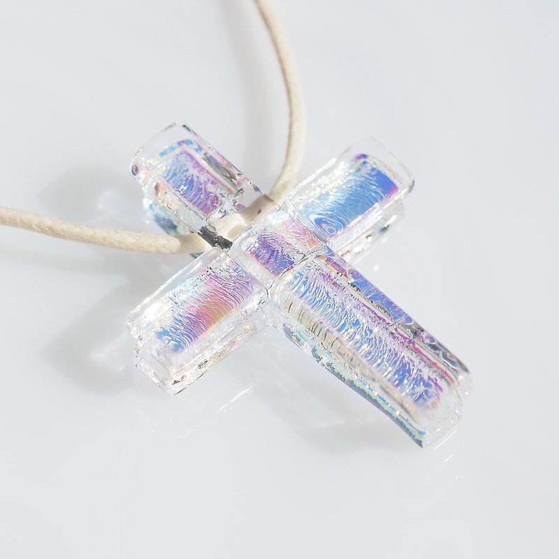 [Premium] Crucifix glass (Aurora cross) necklace [Made-to-order] - สร้อยคอ - แก้ว หลากหลายสี