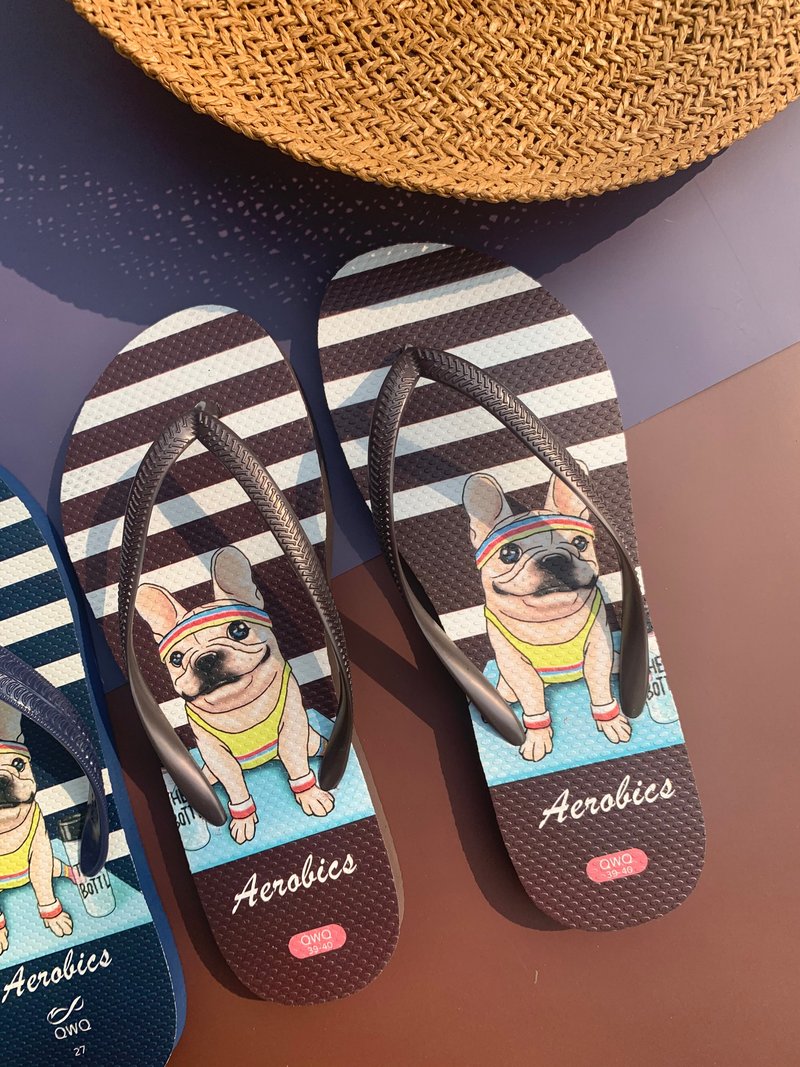 Girls French Bulldog Dog Flip-Flop Soft Q Anti-Slip Couple Flip-Flops Brown-Aerobics- - รองเท้าแตะ - ยาง หลากหลายสี