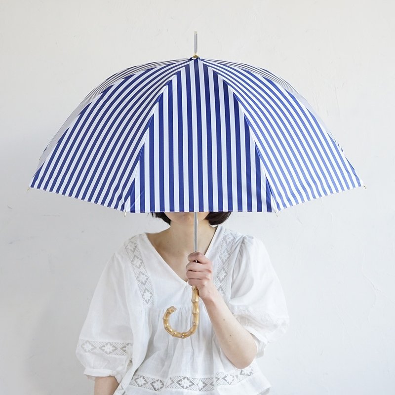 竹把 UV防護手開式長傘 條紋 紫外線99.9%防護 晴雨兩用 日傘 - 雨傘/雨衣 - 防水材質 藍色