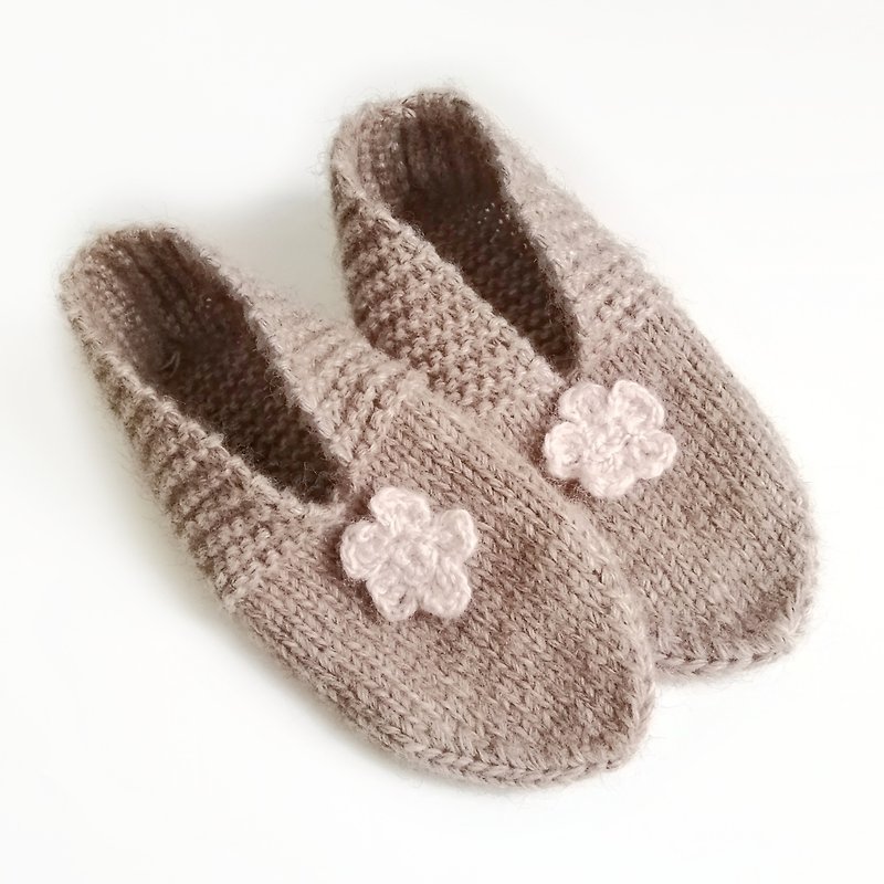 Hand-Knit Wool Socks-Slippers for Women, Made with Merino Wool and Alpaca Wool. - 室內拖鞋 - 羊毛 